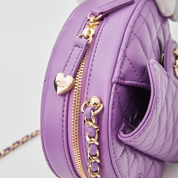 CHANEL LAMBSKIN PURPLE QUILTED HEART SHOULDER BAG - Picture 8 of 8